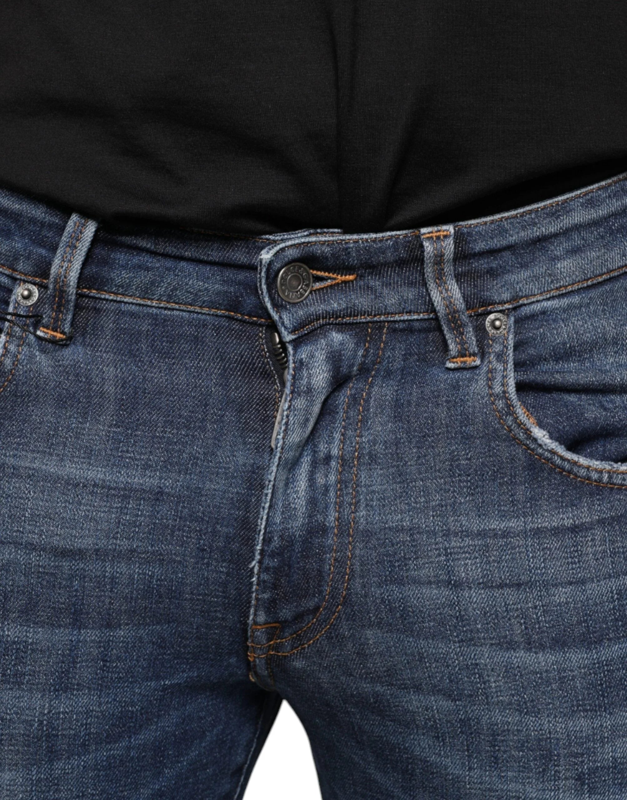 Dolce & Gabbana Dark Blue Washed Cotton Skinny Denim Jeans - IT44 | XS - Jeans