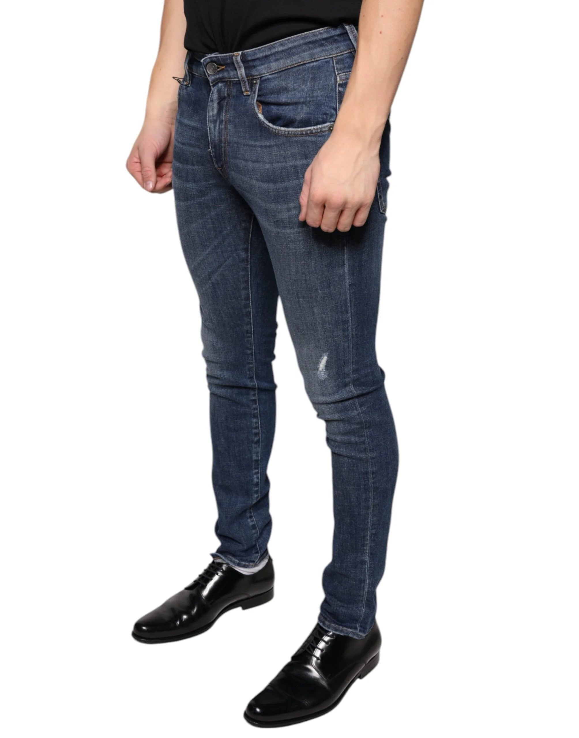 Dolce & Gabbana Dark Blue Washed Cotton Skinny Denim Jeans - IT44 | XS - Jeans