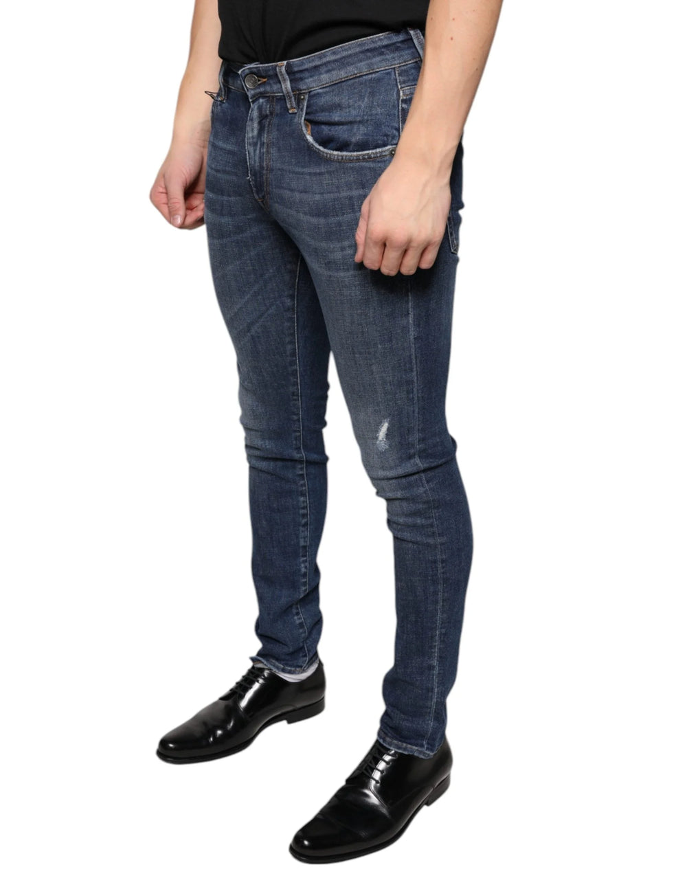 Dolce & Gabbana Dark Blue Washed Cotton Skinny Denim Jeans - IT44 | XS - Jeans