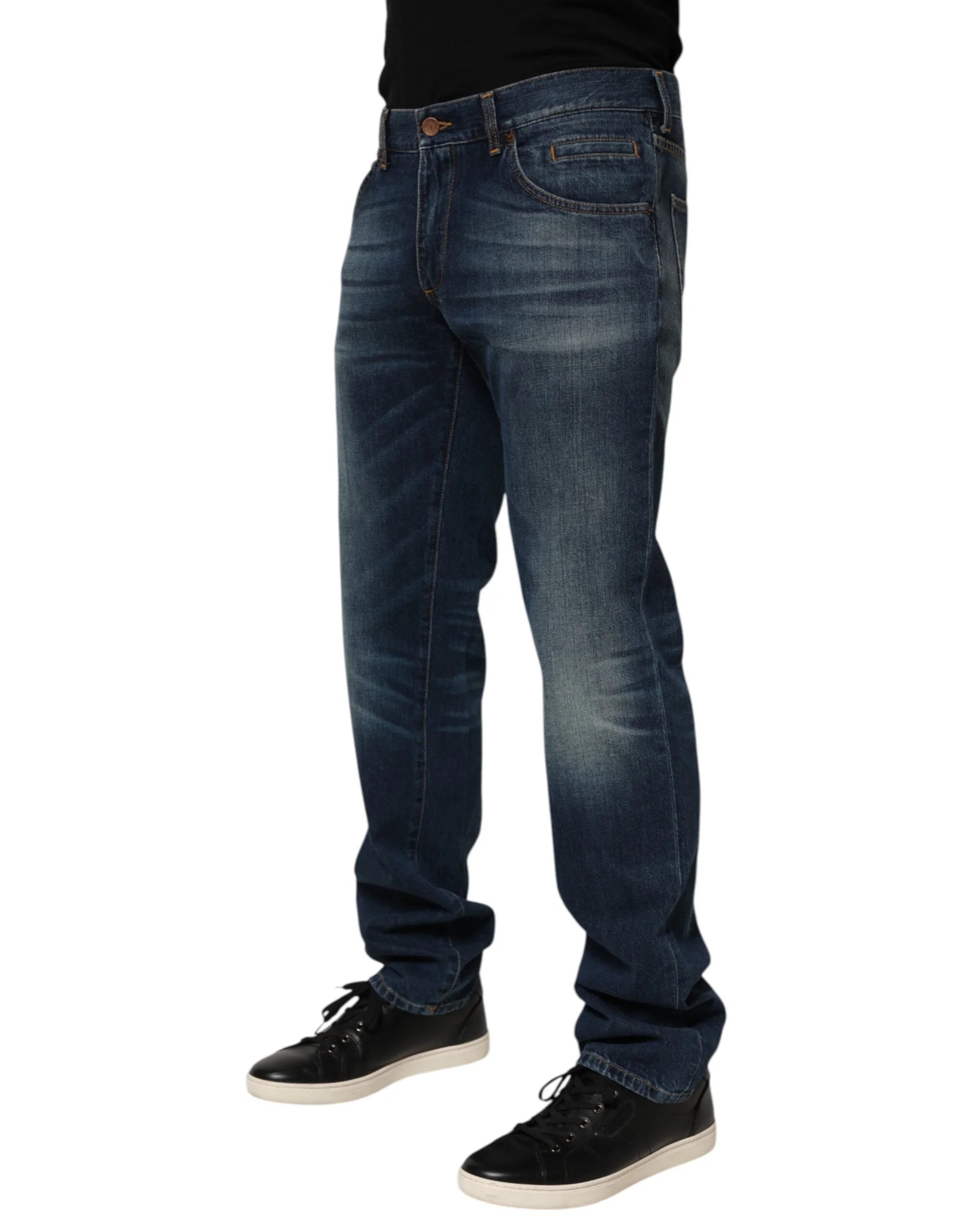 Dolce & Gabbana Dark Blue Washed Cotton Skinny Men Denim Jeans - IT48 | M
