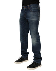 Dolce & Gabbana Dark Blue Washed Cotton Skinny Men Denim Jeans - IT48 | M