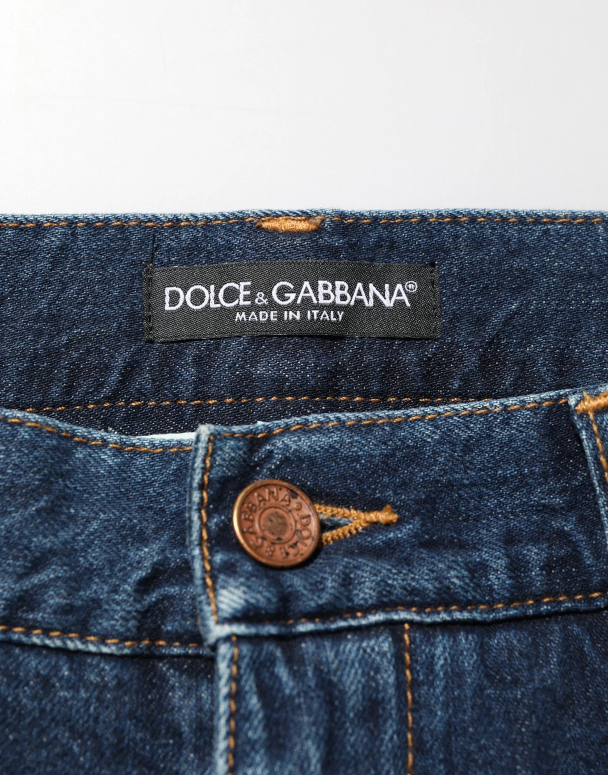 Dolce & Gabbana Dark Blue Washed Cotton Skinny Men Denim Jeans - IT48 | M