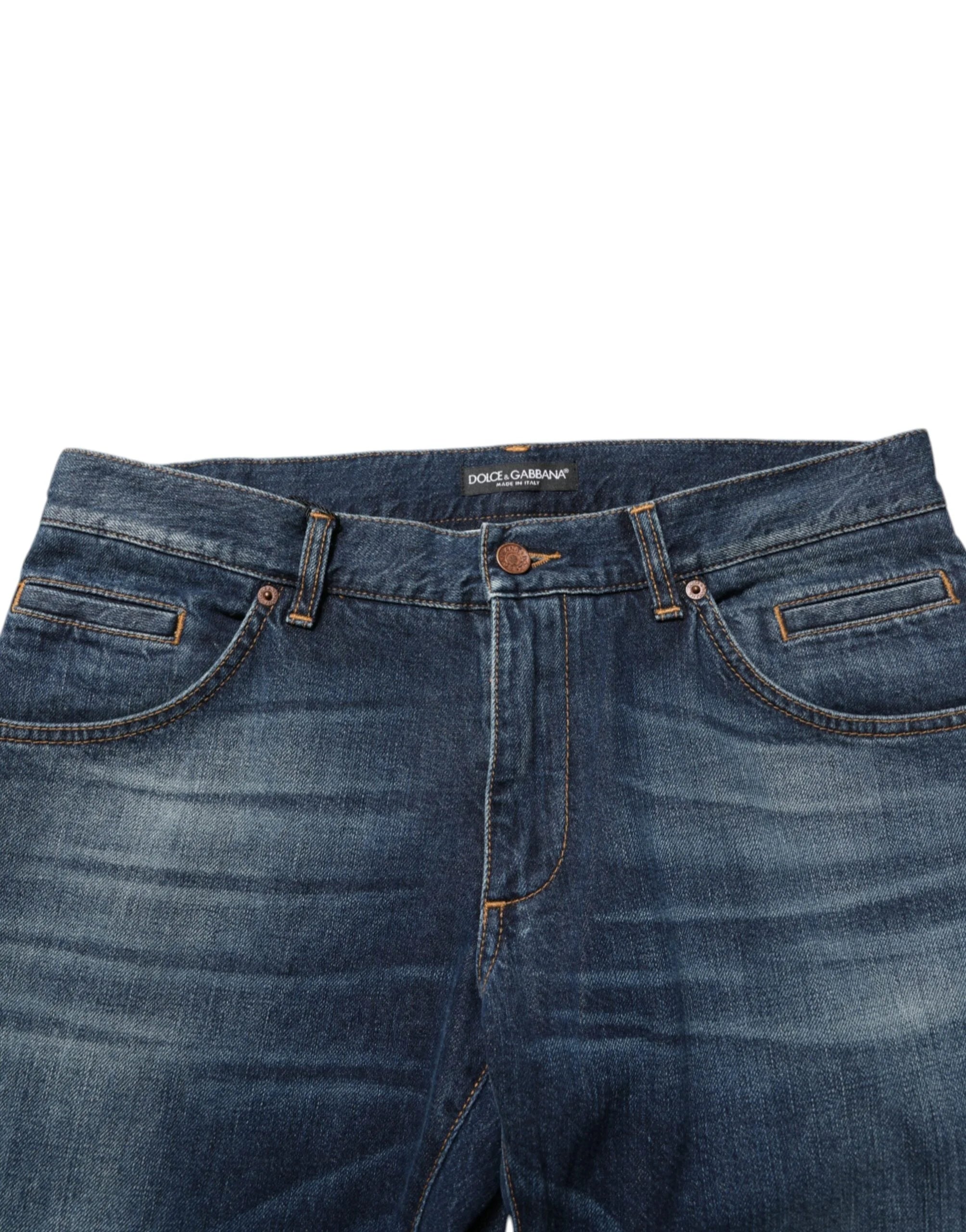 Dolce & Gabbana Dark Blue Washed Cotton Skinny Men Denim Jeans - IT48 | M