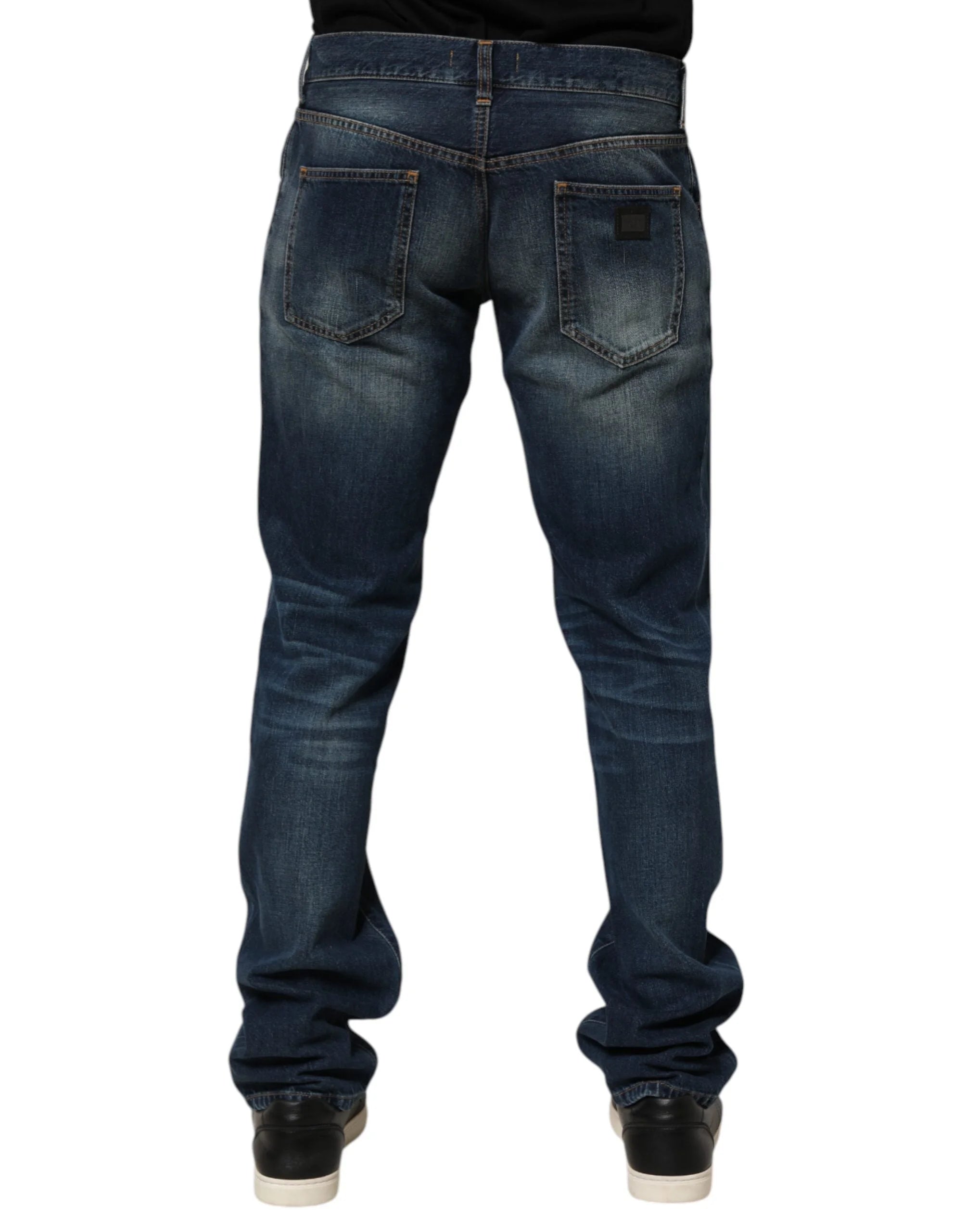 Dolce & Gabbana Dark Blue Washed Cotton Skinny Men Denim Jeans - IT48 | M