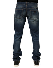 Dolce & Gabbana Dark Blue Washed Cotton Skinny Men Denim Jeans - IT48 | M