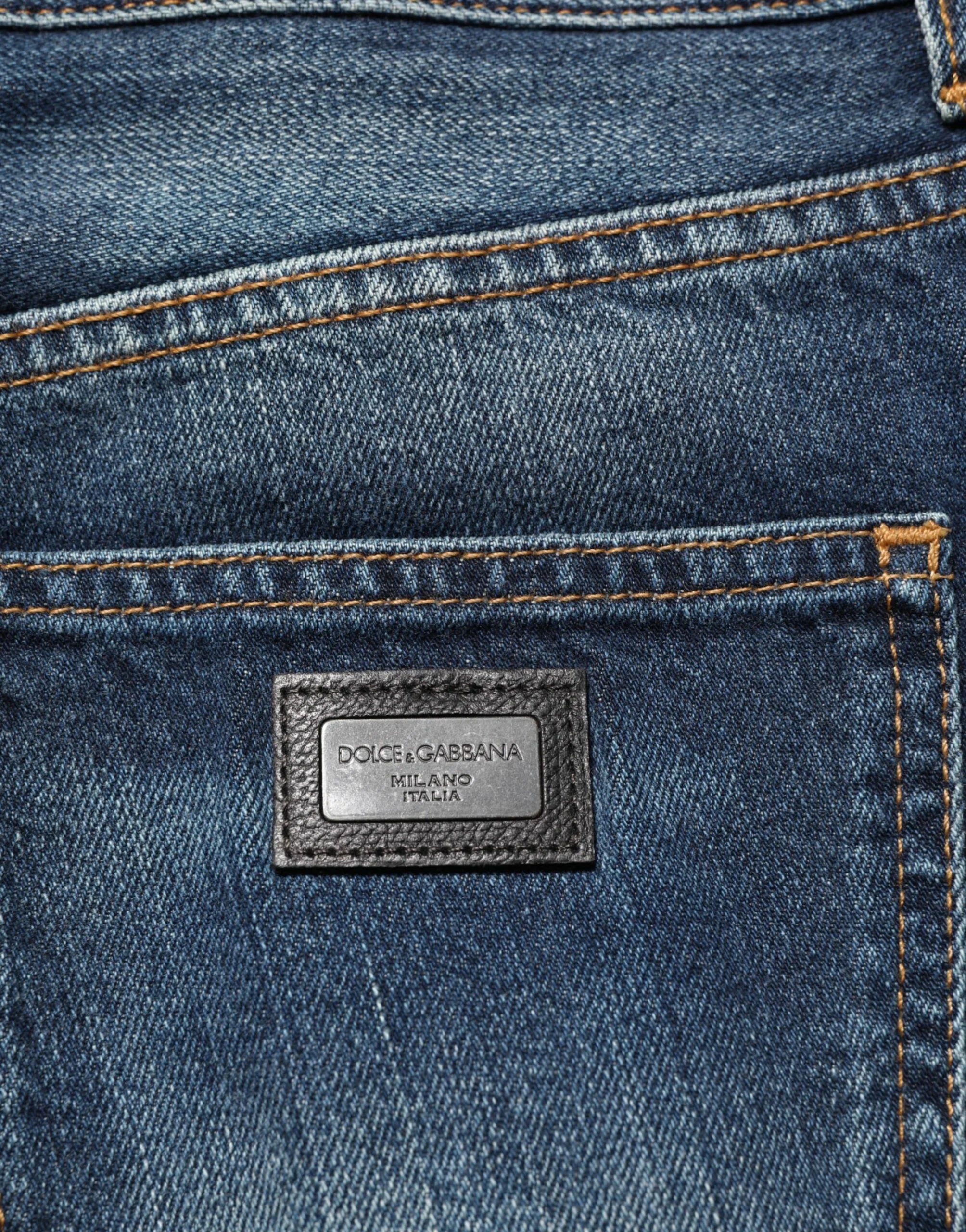 Dolce & Gabbana Dark Blue Washed Cotton Skinny Men Denim Jeans - IT48 | M