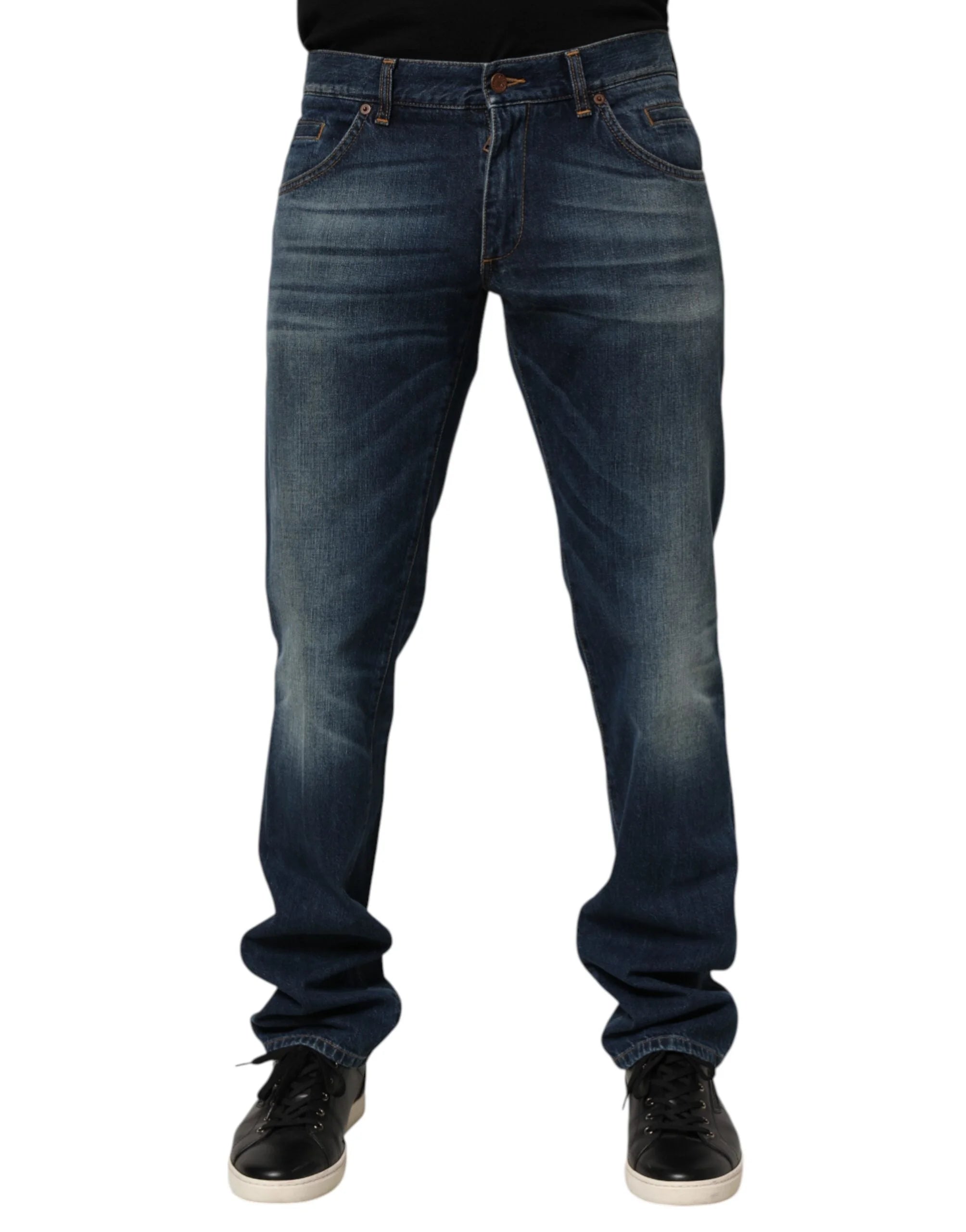 Dolce & Gabbana Dark Blue Washed Cotton Skinny Men Denim Jeans - IT48 | M