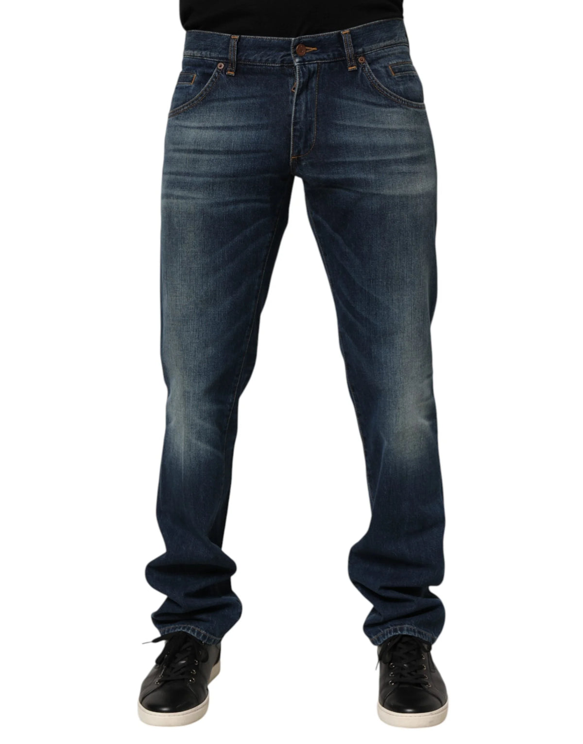 Dolce & Gabbana Dark Blue Washed Cotton Skinny Men Denim Jeans - IT48 | M