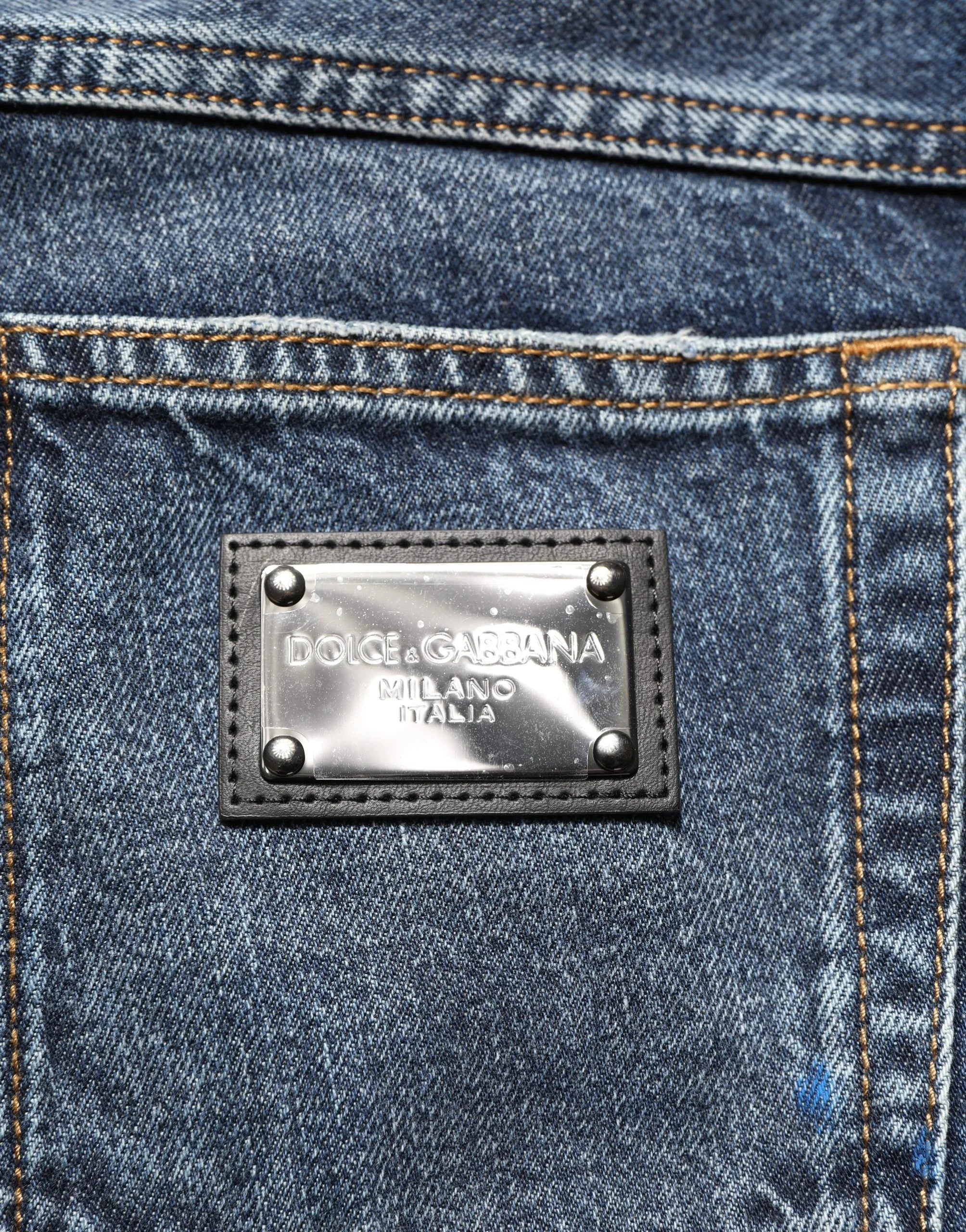 Dolce & Gabbana Dark Blue Washed Mid Waist Straight Men Denim Jeans - IT48 | M