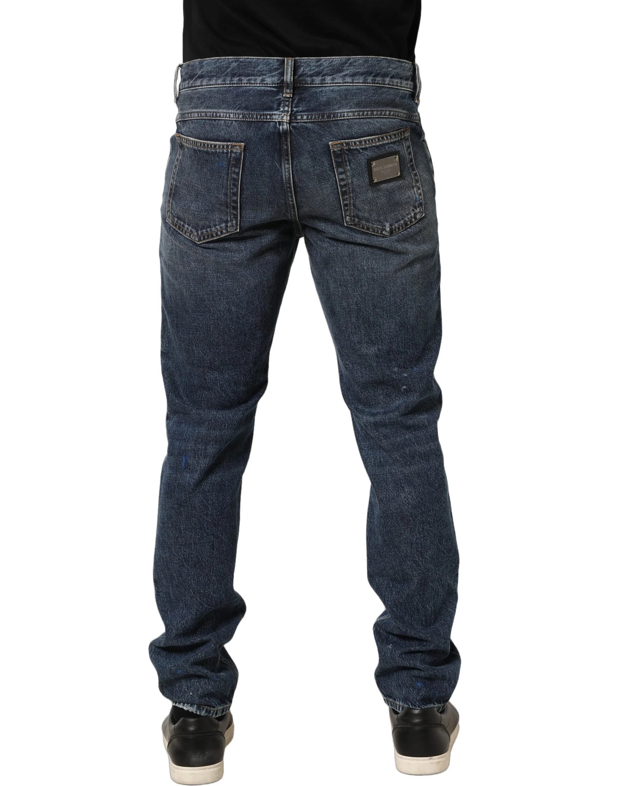 Dolce & Gabbana Dark Blue Washed Mid Waist Straight Men Denim Jeans - IT48 | M