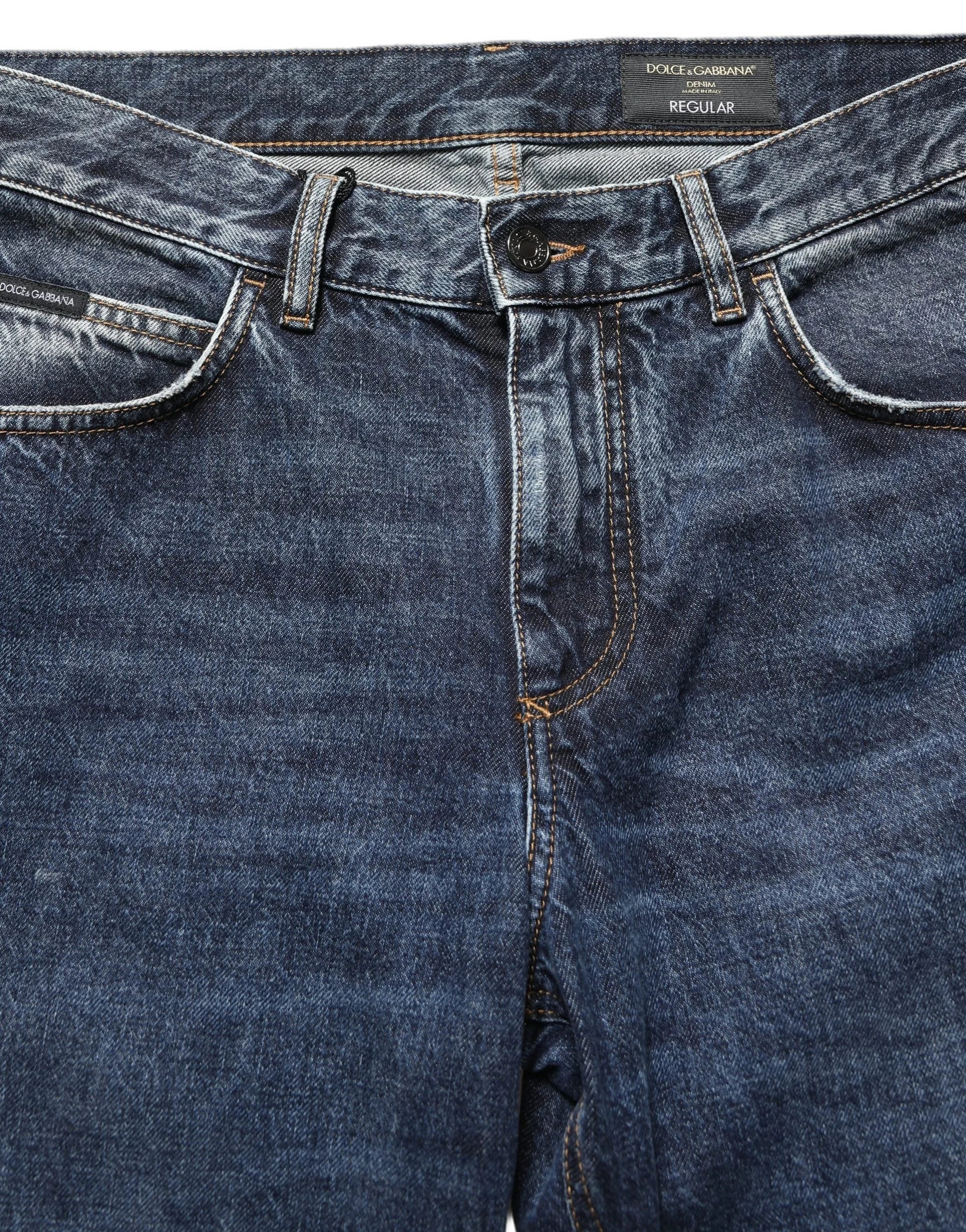 Dolce & Gabbana Dark Blue Washed Mid Waist Straight Men Denim Jeans - IT48 | M