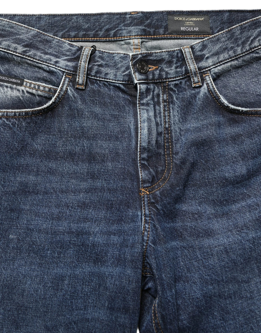 Dolce & Gabbana Dark Blue Washed Mid Waist Straight Men Denim Jeans - IT48 | M