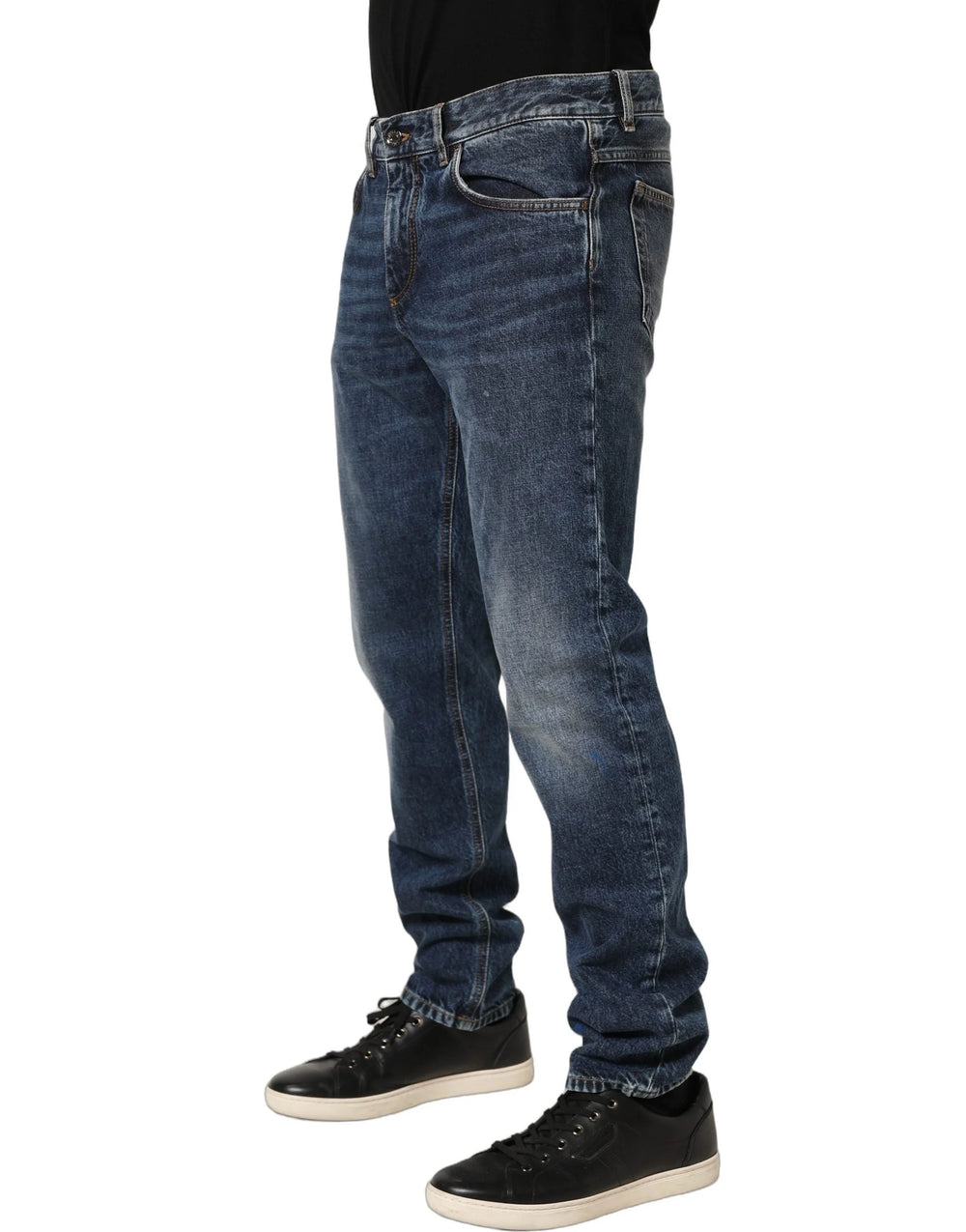 Dolce & Gabbana Dark Blue Washed Mid Waist Straight Men Denim Jeans - IT48 | M