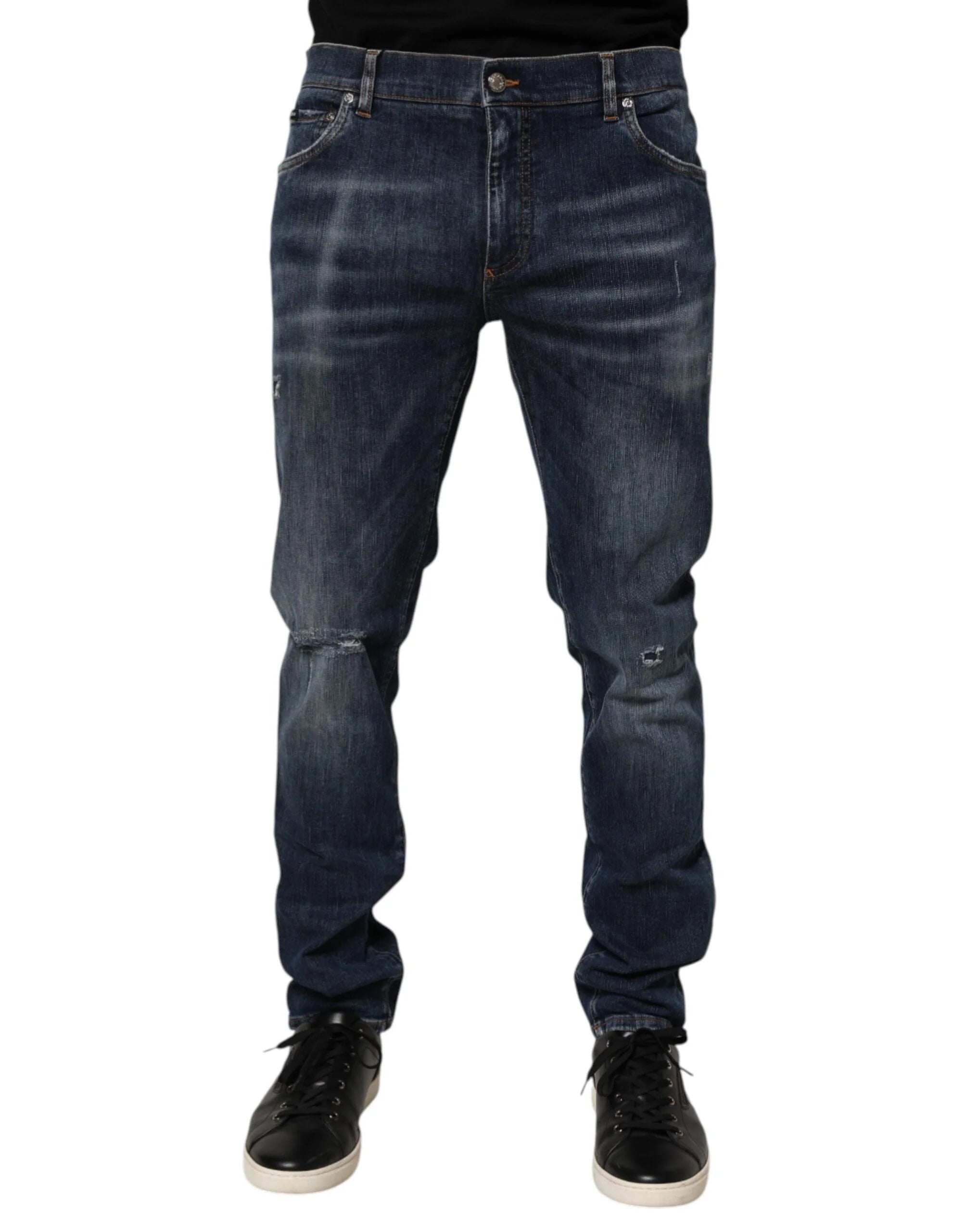 Dolce & Gabbana Dark Blue Washed Running Ripped Denim Jeans - IT58 | XXL - Jeans