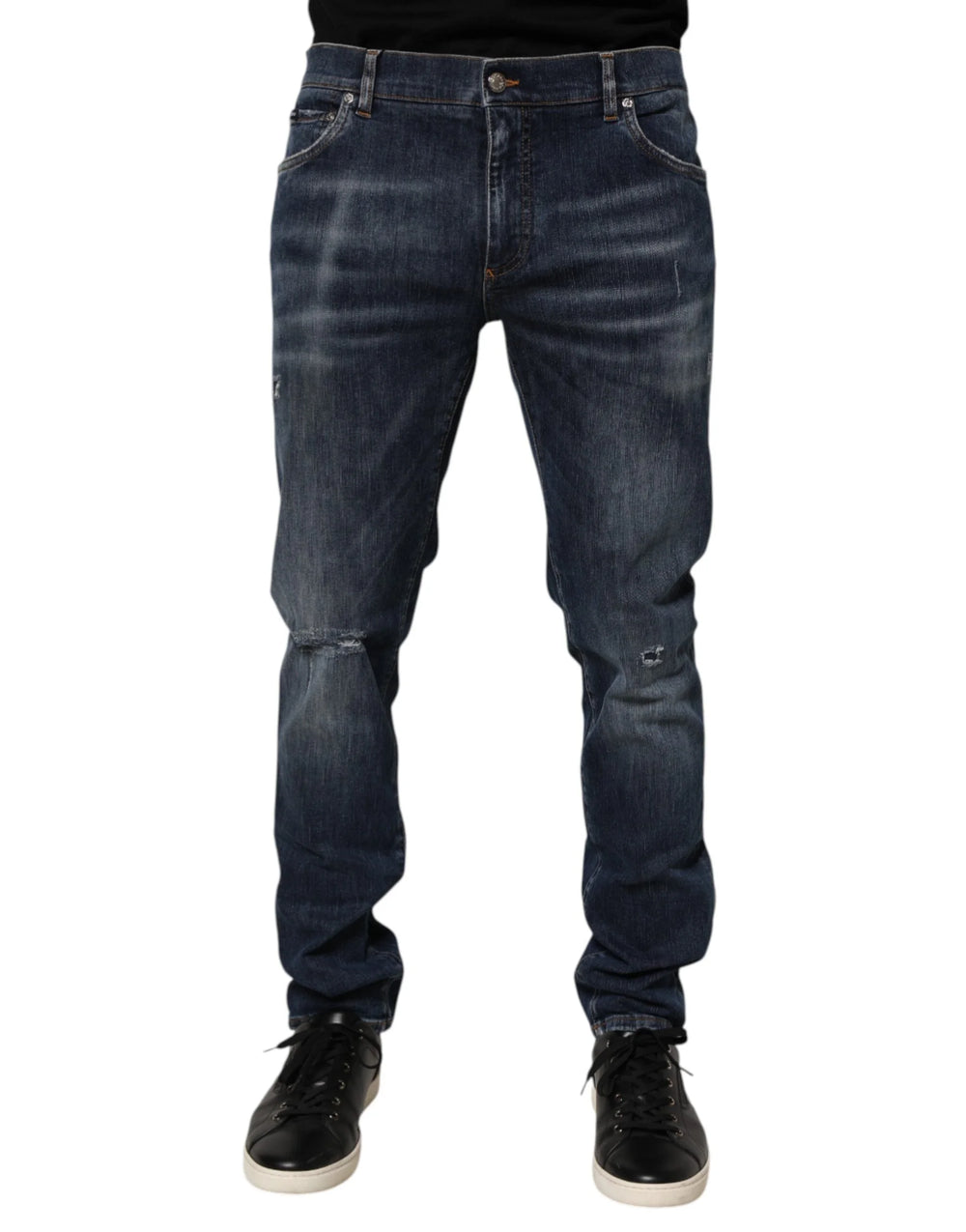Dolce & Gabbana Dark Blue Washed Running Ripped Denim Jeans - IT58 | XXL - Jeans