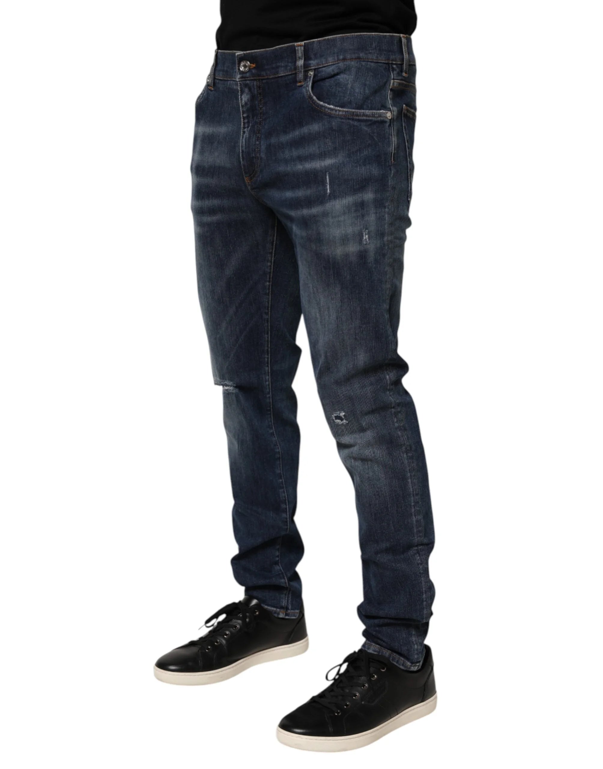Dolce & Gabbana Dark Blue Washed Running Ripped Denim Jeans - IT58 | XXL - Jeans