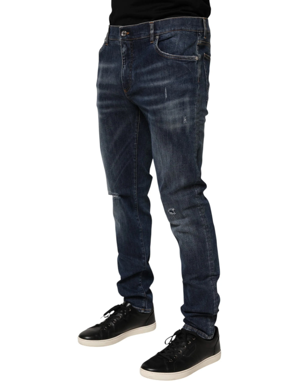 Dolce & Gabbana Dark Blue Washed Running Ripped Denim Jeans - IT58 | XXL - Jeans