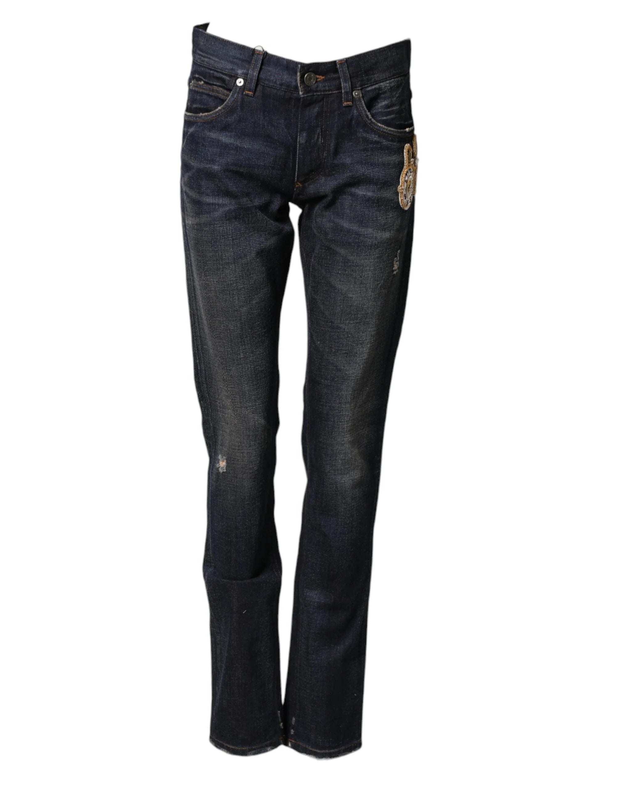 Dolce & Gabbana Dark Blue Watch GOLD Men Skinny Denim Jeans - IT44 | XS