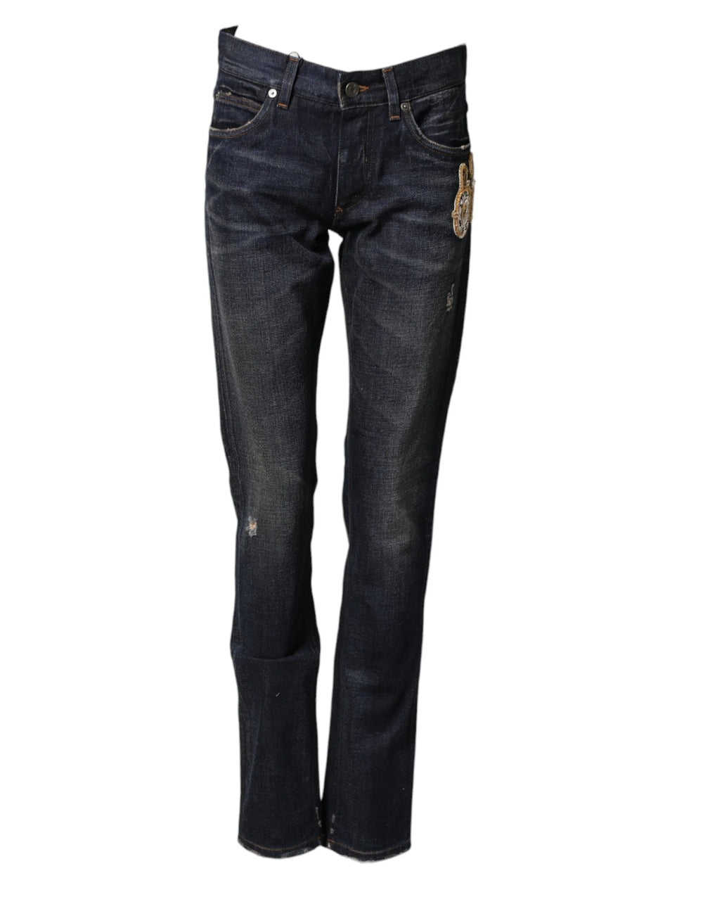 Dolce & Gabbana Dark Blue Watch GOLD Men Skinny Denim Jeans - IT44 | XS