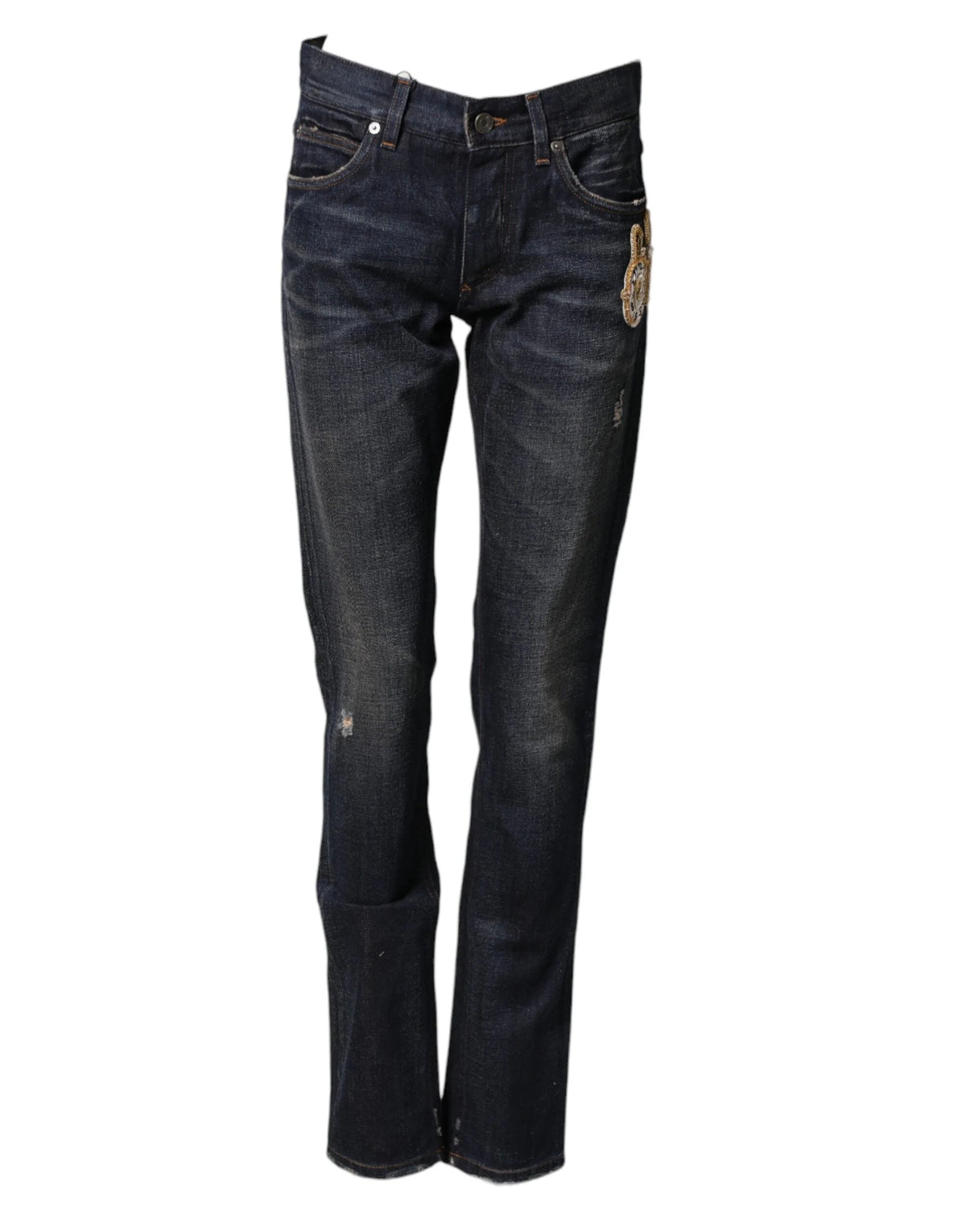 Dolce & Gabbana Dark Blue Watch GOLD Men Skinny Denim Jeans - IT44 | XS