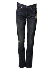 Dolce & Gabbana Dark Blue Watch GOLD Men Skinny Denim Jeans - IT44 | XS