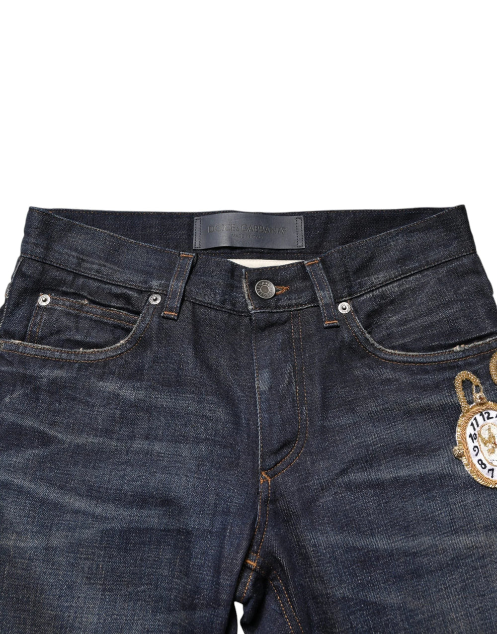 Dolce & Gabbana Dark Blue Watch GOLD Men Skinny Denim Jeans - IT44 | XS