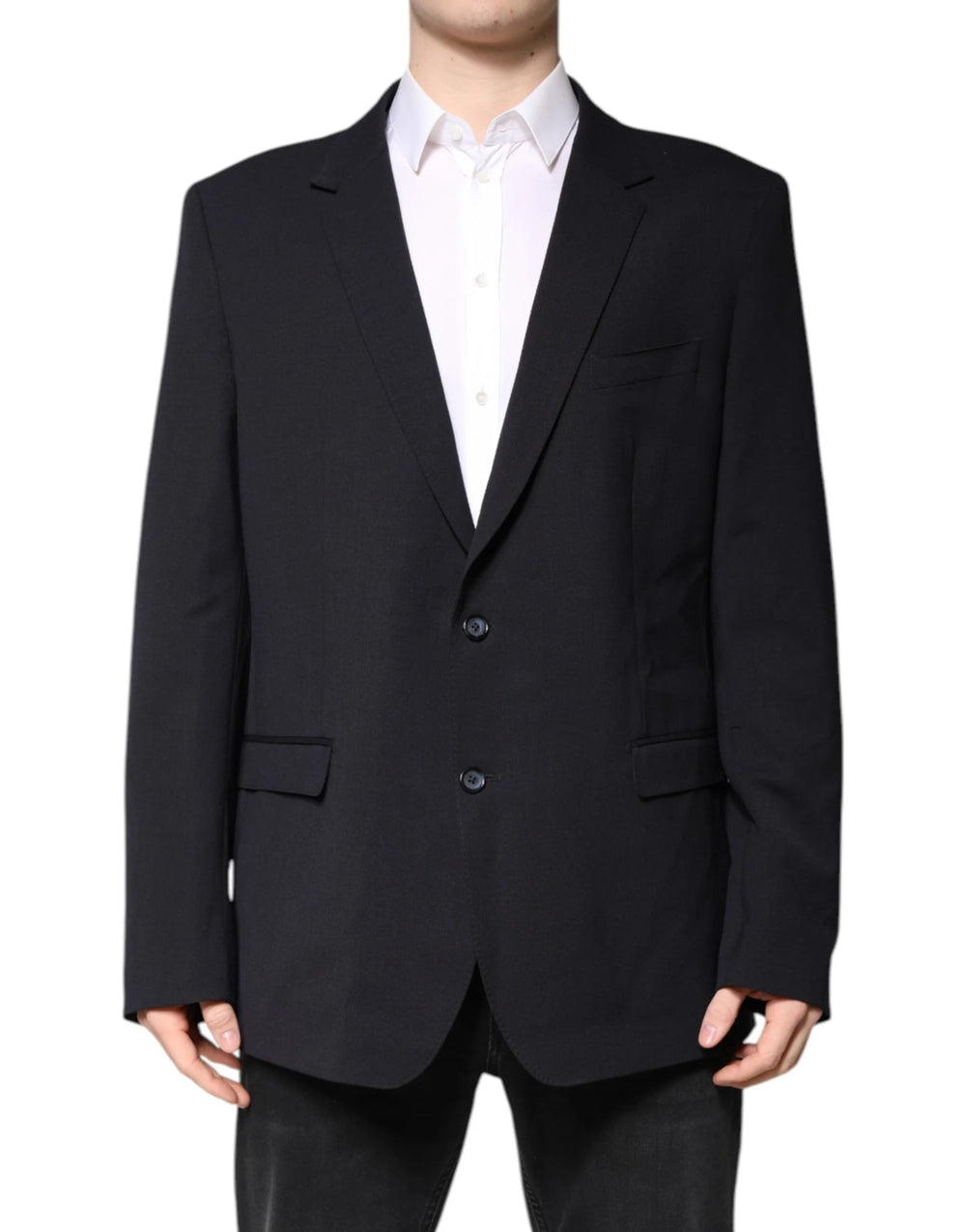 Dolce & Gabbana Dark Blue Wool Single Breasted Coat Blazer - IT56 | XXL - Sport Jackets