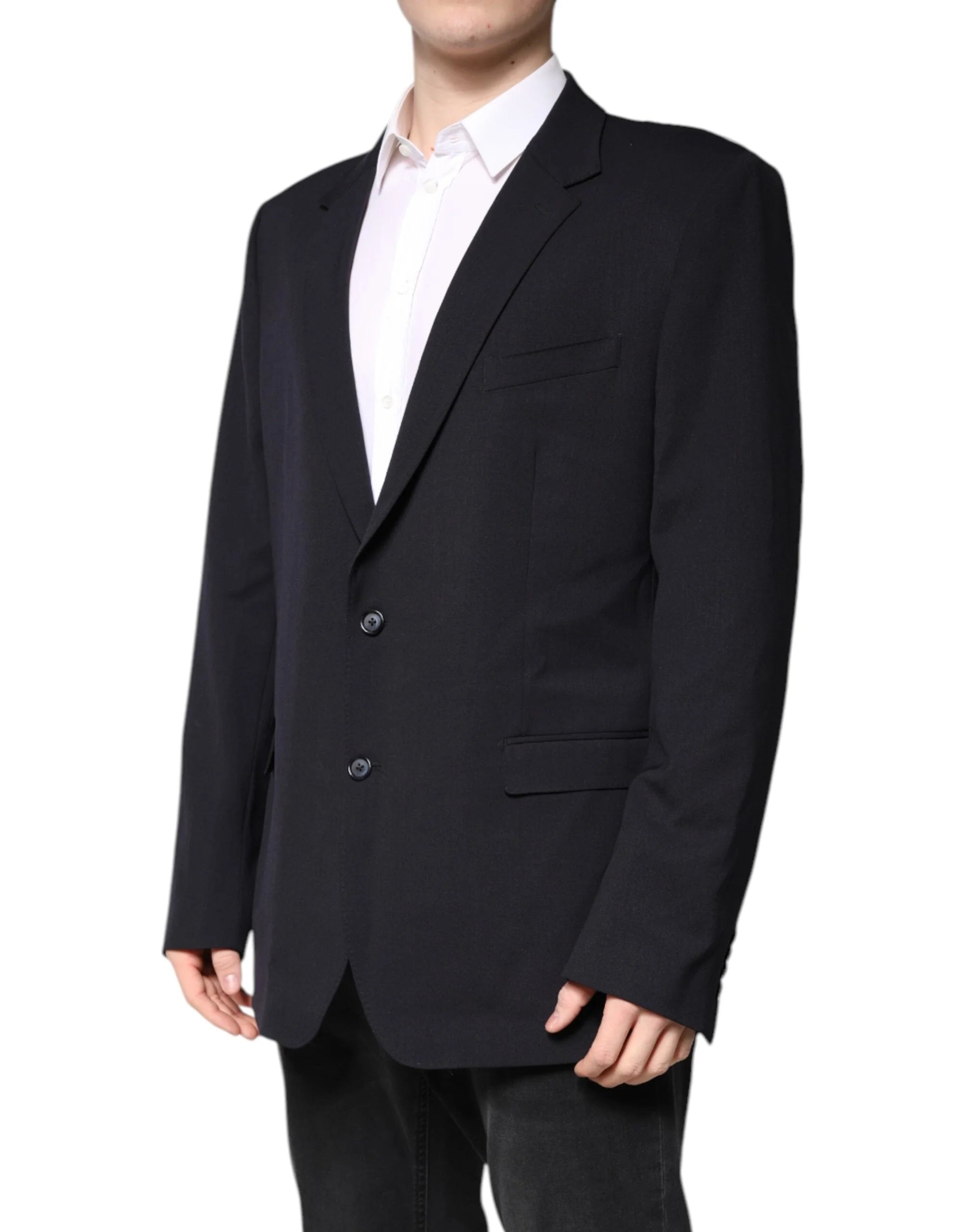 Dolce & Gabbana Dark Blue Wool Single Breasted Coat Blazer - IT56 | XXL - Sport Jackets