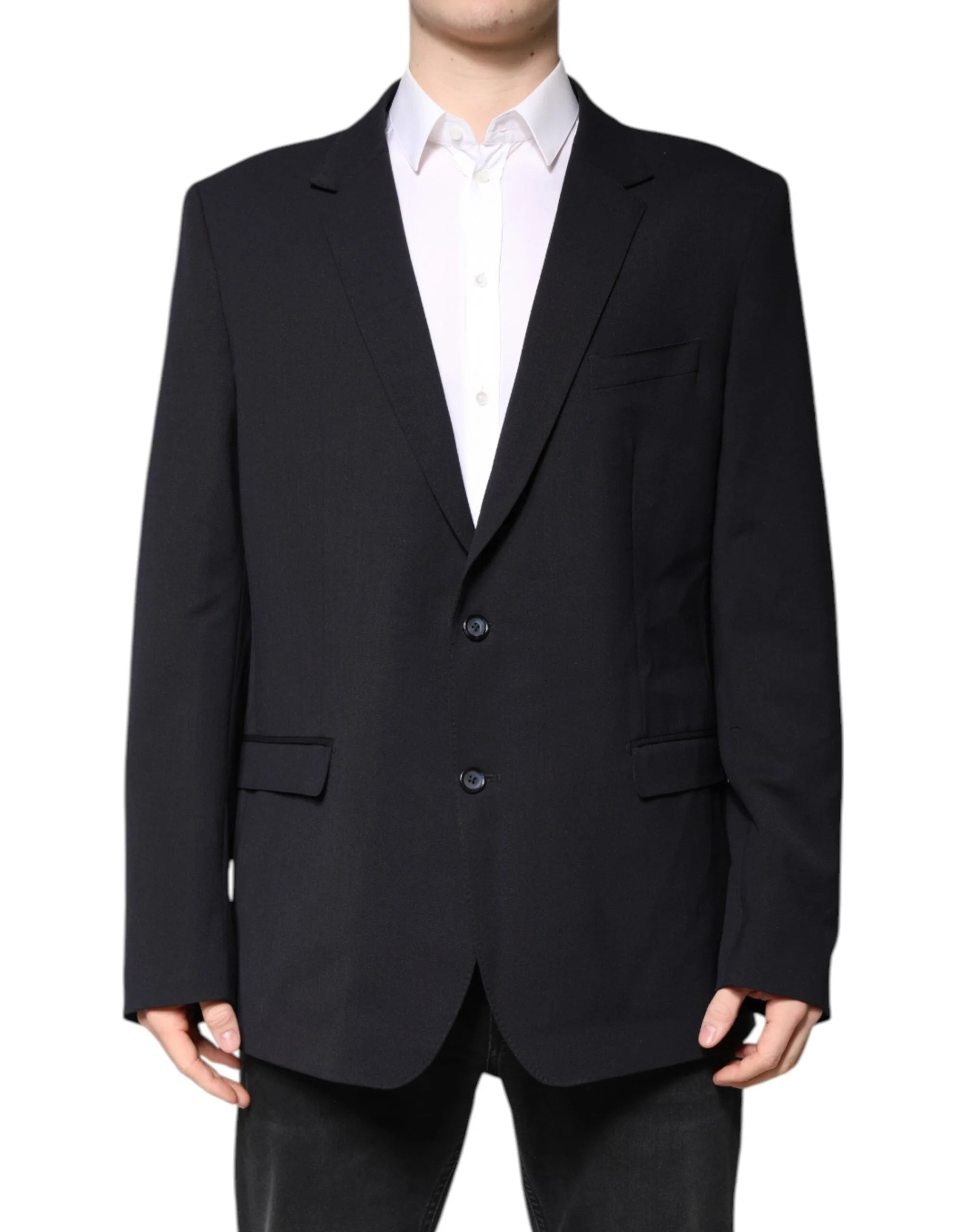 Dolce & Gabbana Dark Blue Wool Single Breasted Coat Blazer - IT56 | XXL - Sport Jackets