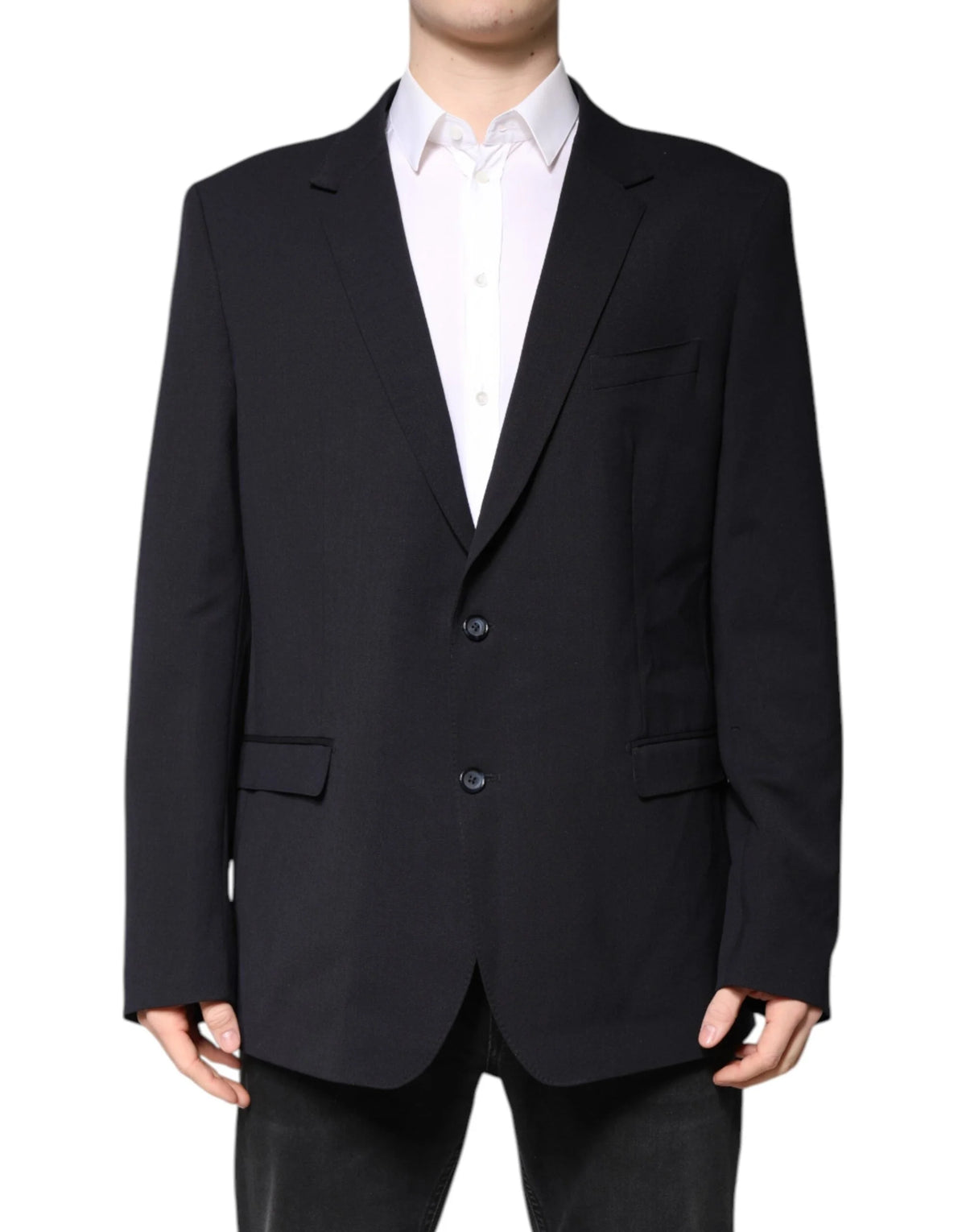 Dolce & Gabbana Dark Blue Wool Single Breasted Coat Blazer - IT56 | XXL - Sport Jackets