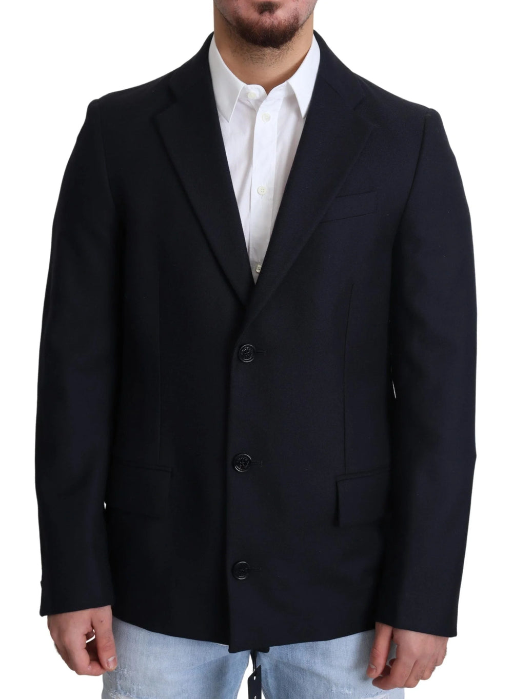 Dolce & Gabbana Dark Blue Wool Single Breasted Coat Jacket - IT46 | S - Overcoats