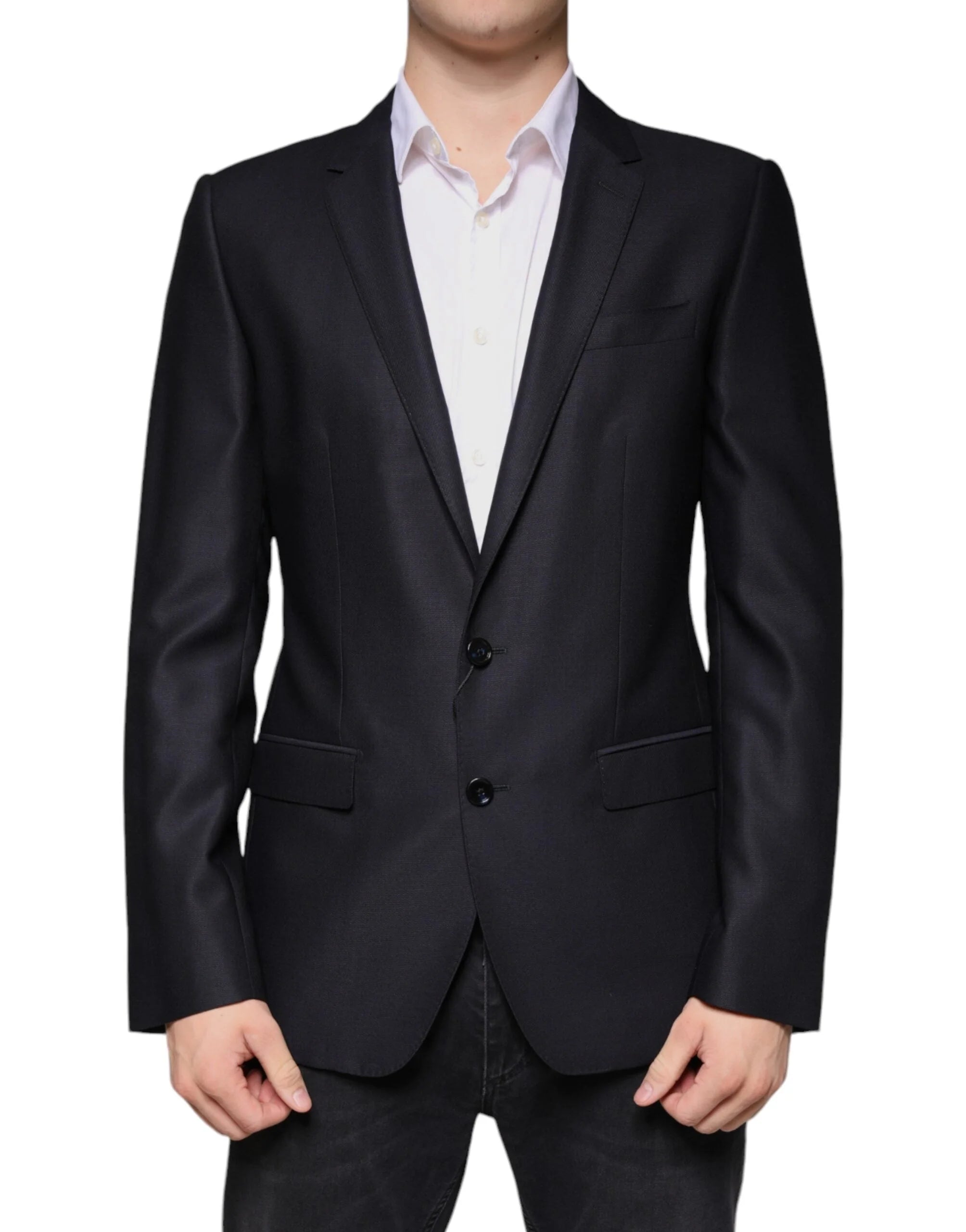 Dolce & Gabbana Dark Blue Wool Single Breasted Dress Coat Blazer - IT48 | M - Sport Jackets