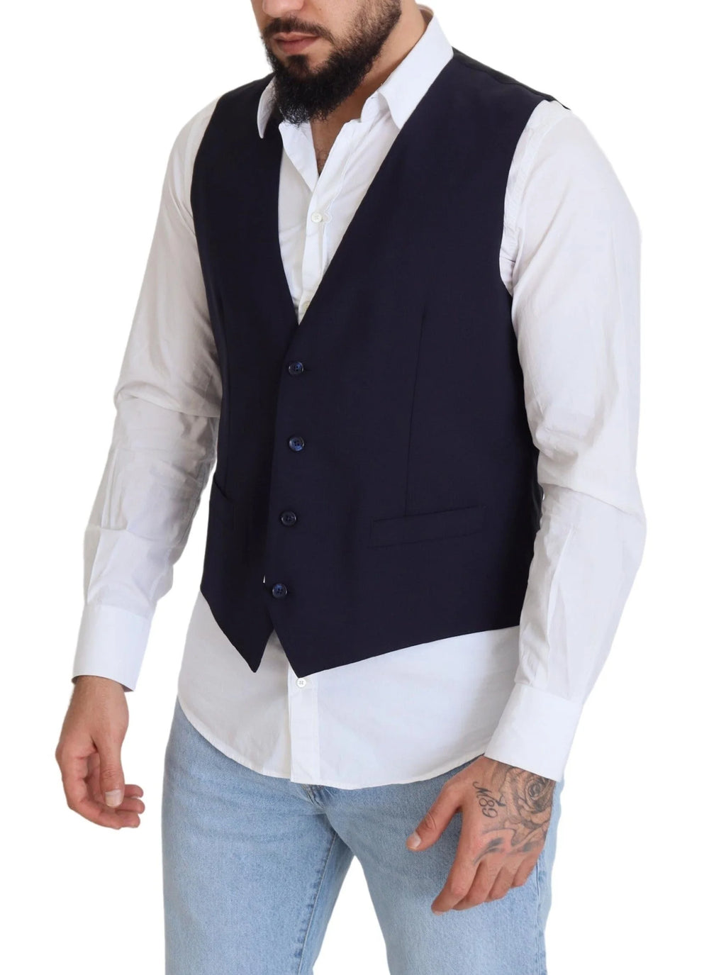 Dolce & Gabbana Dark Blue Wool Stretch Waistcoat Formal Vest - IT48 | M - Vests