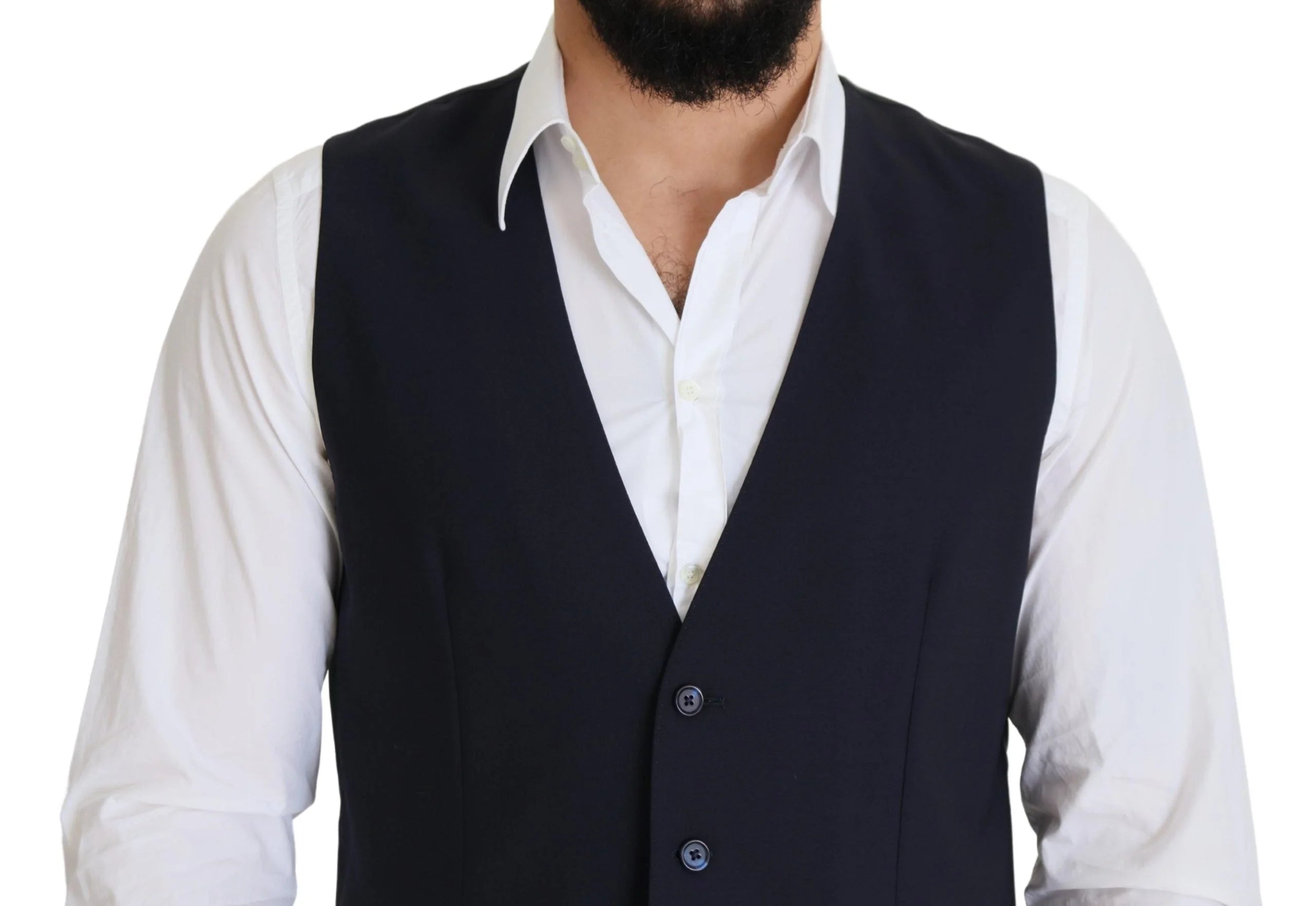 Dolce & Gabbana Dark Blue Wool Stretch Waistcoat Formal Vest - IT48 | M - Vests