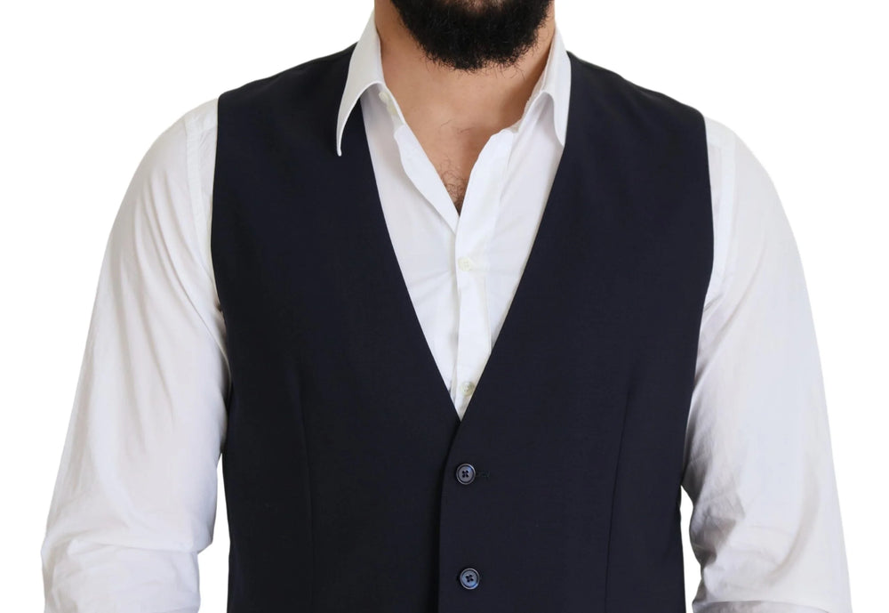 Dolce & Gabbana Dark Blue Wool Stretch Waistcoat Formal Vest - IT48 | M - Vests
