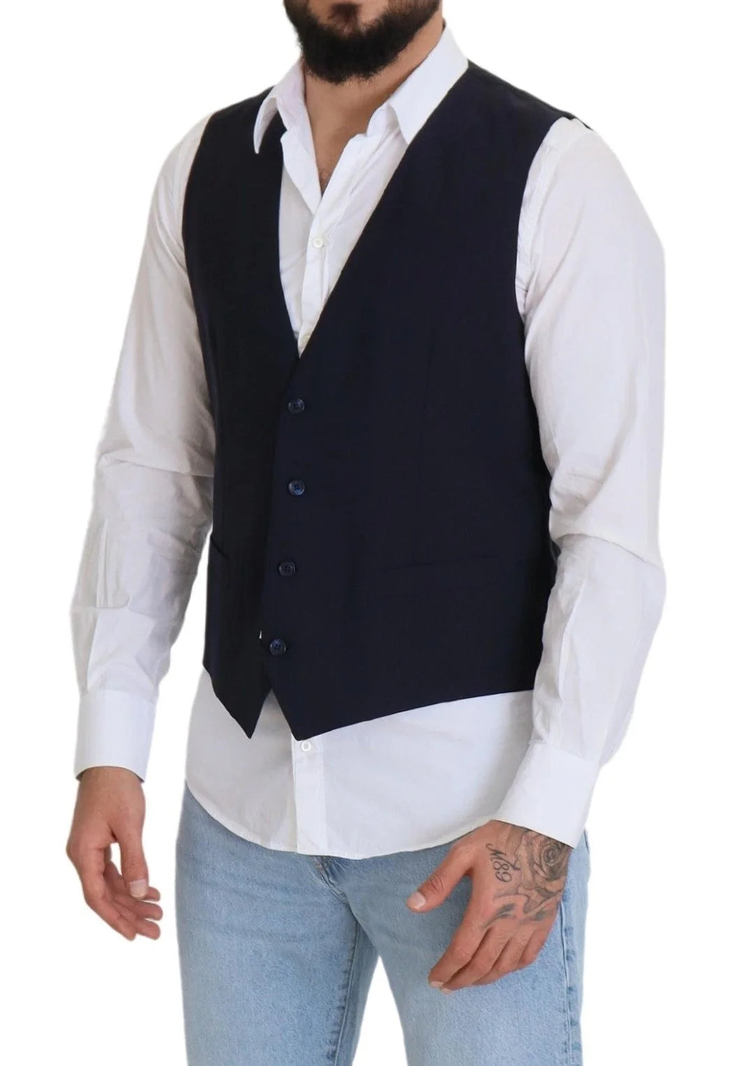 Dolce & Gabbana Dark Blue Wool Stretch Waistcoat Formal Vest - IT48 | M - Vests