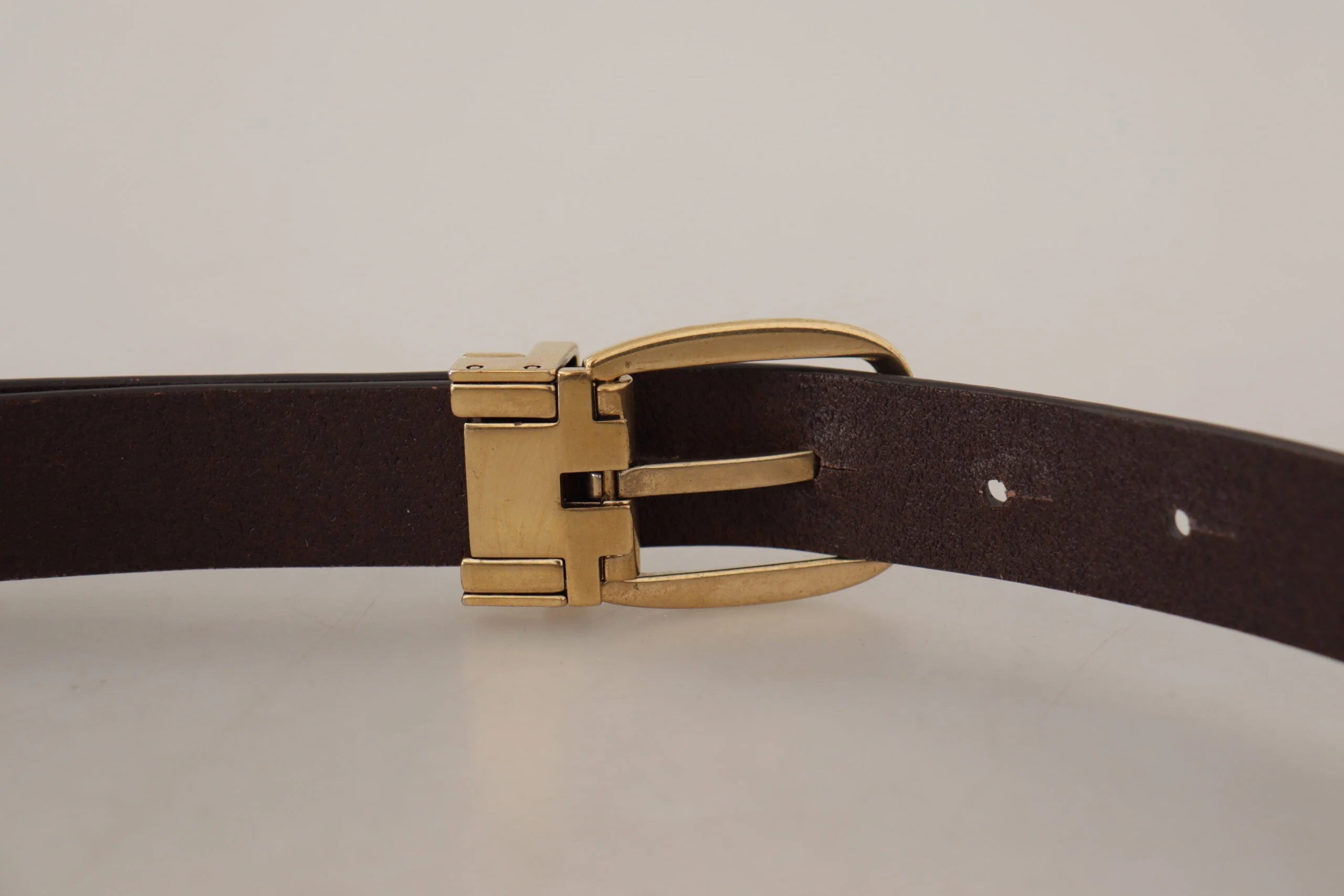 Dolce & Gabbana Dark Brown Calf Leather Gold Tone Metal Buckle - 85 cm / 34 Inches - Belts