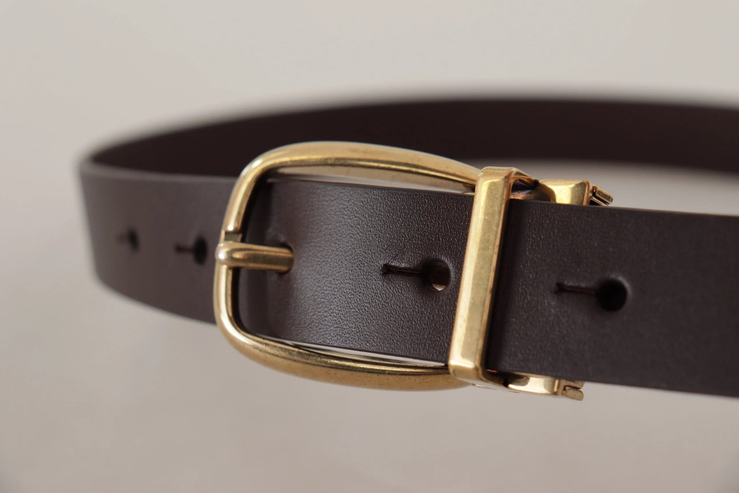 Dolce & Gabbana Dark Brown Calf Leather Gold Tone Metal Buckle - 85 cm / 34 Inches - Belts