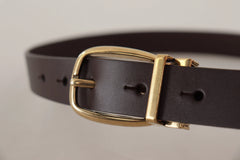 Dolce & Gabbana Dark Brown Calf Leather Gold Tone Metal Buckle - 85 cm / 34 Inches - Belts