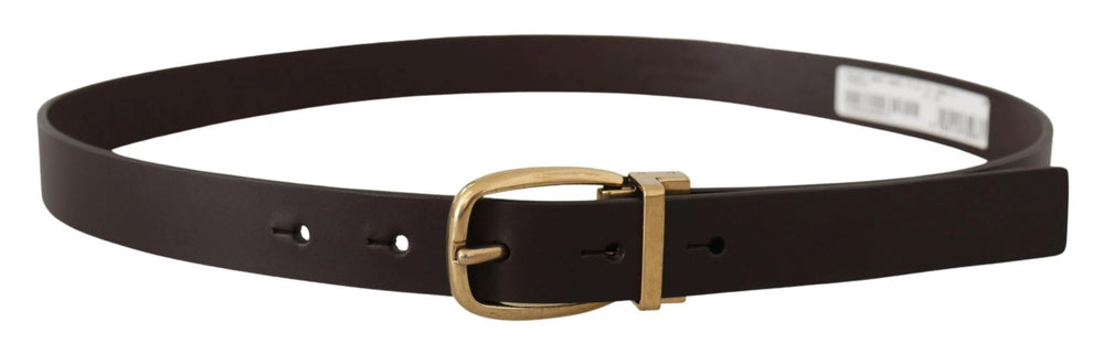 Dolce & Gabbana Dark Brown Calf Leather Gold Tone Metal Buckle - 85 cm / 34 Inches - Belts