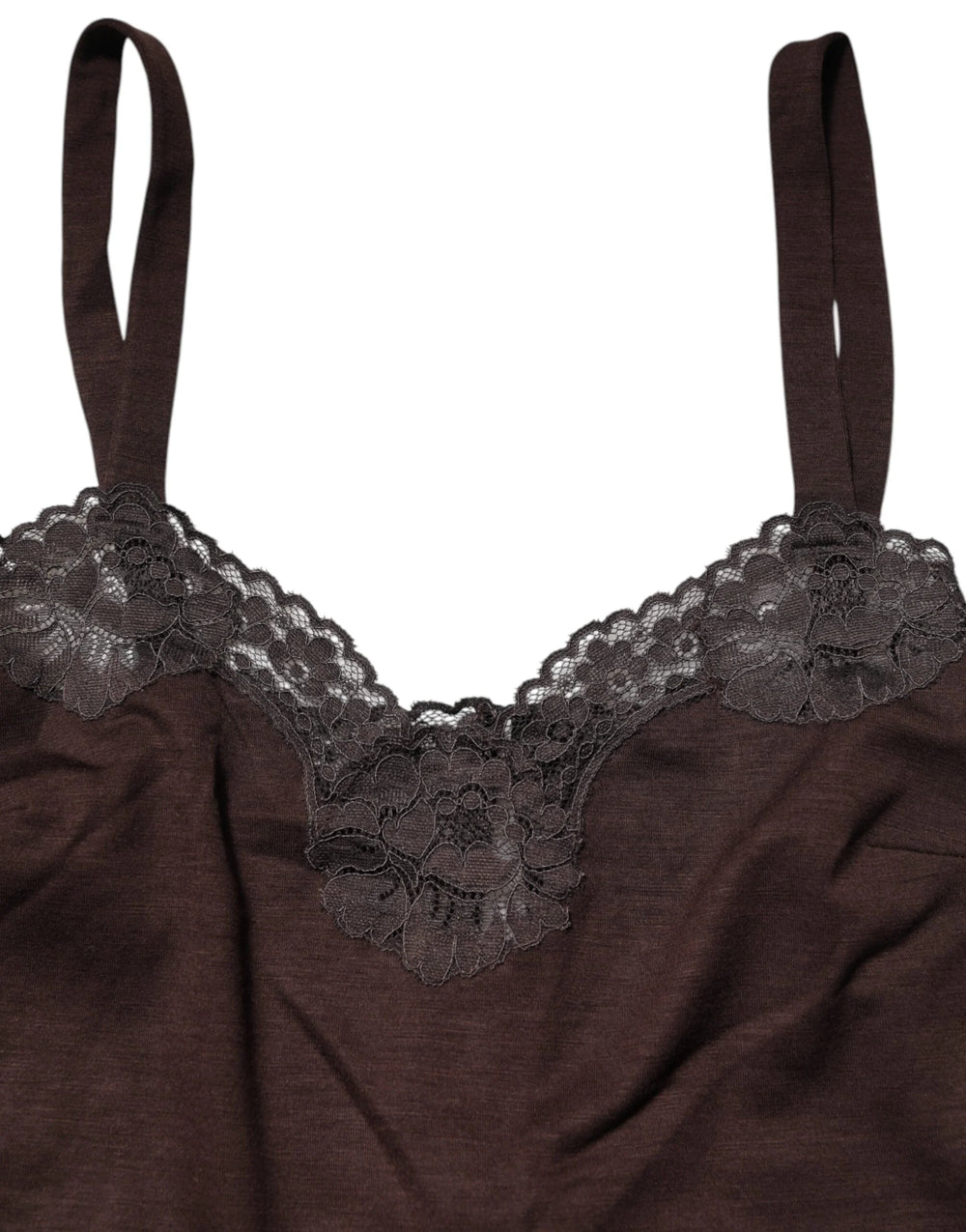 Dolce & Gabbana Dark Brown Lace Trim Wool Sleeveless Tank Top - IT4 | L - Tank Tops