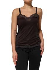 Dolce & Gabbana Dark Brown Lace Trim Wool Sleeveless Tank Top - IT4 | L - Tank Tops