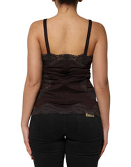 Dolce & Gabbana Dark Brown Lace Trim Wool Sleeveless Tank Top - IT4 | L - Tank Tops