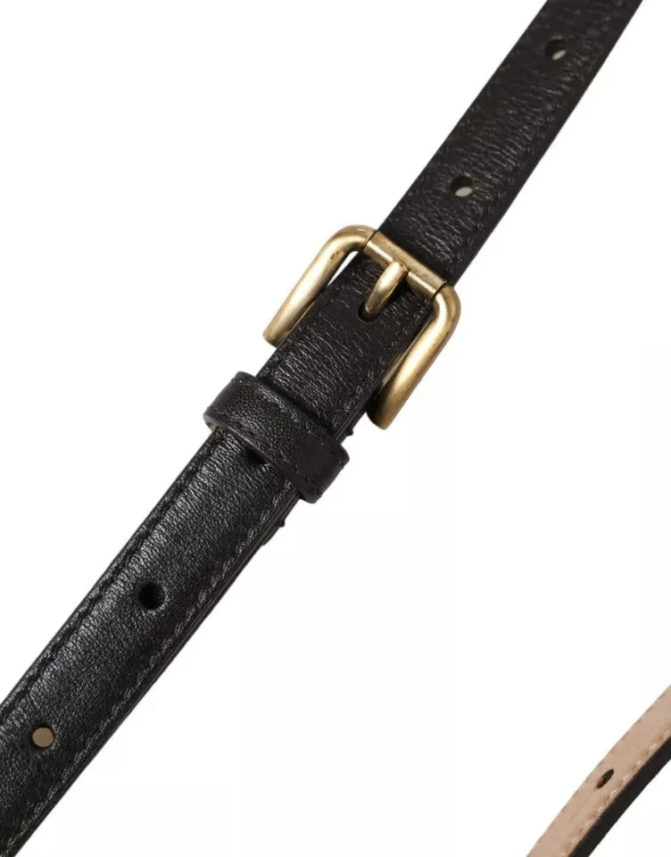 Dolce & Gabbana Dark Brown Leather Gold Metal Buckle Women Belt - 145cm - Belts