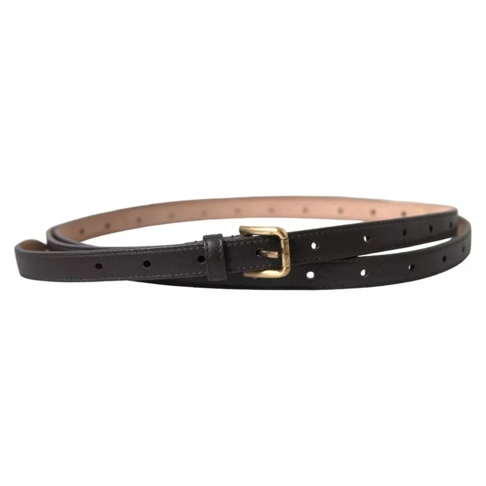 Dolce & Gabbana Dark Brown Leather Gold Metal Buckle Women Belt - 145cm - Belts