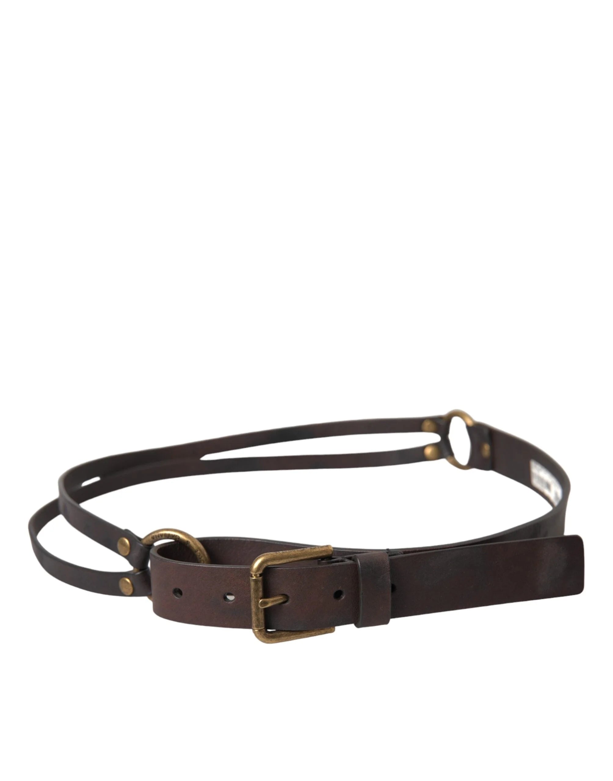 Dolce & Gabbana Dark Brown Leather Gold Metal Buckle Women Belt - 85 cm / 34 Inches - Belts