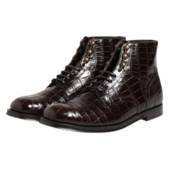 Dolce & Gabbana Dark Brown Leather Lace Up Short Boots Shoes - EU42/US9