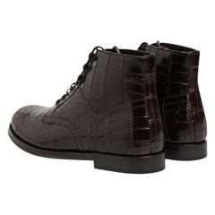 Dolce & Gabbana Dark Brown Leather Lace Up Short Boots Shoes - EU42/US9