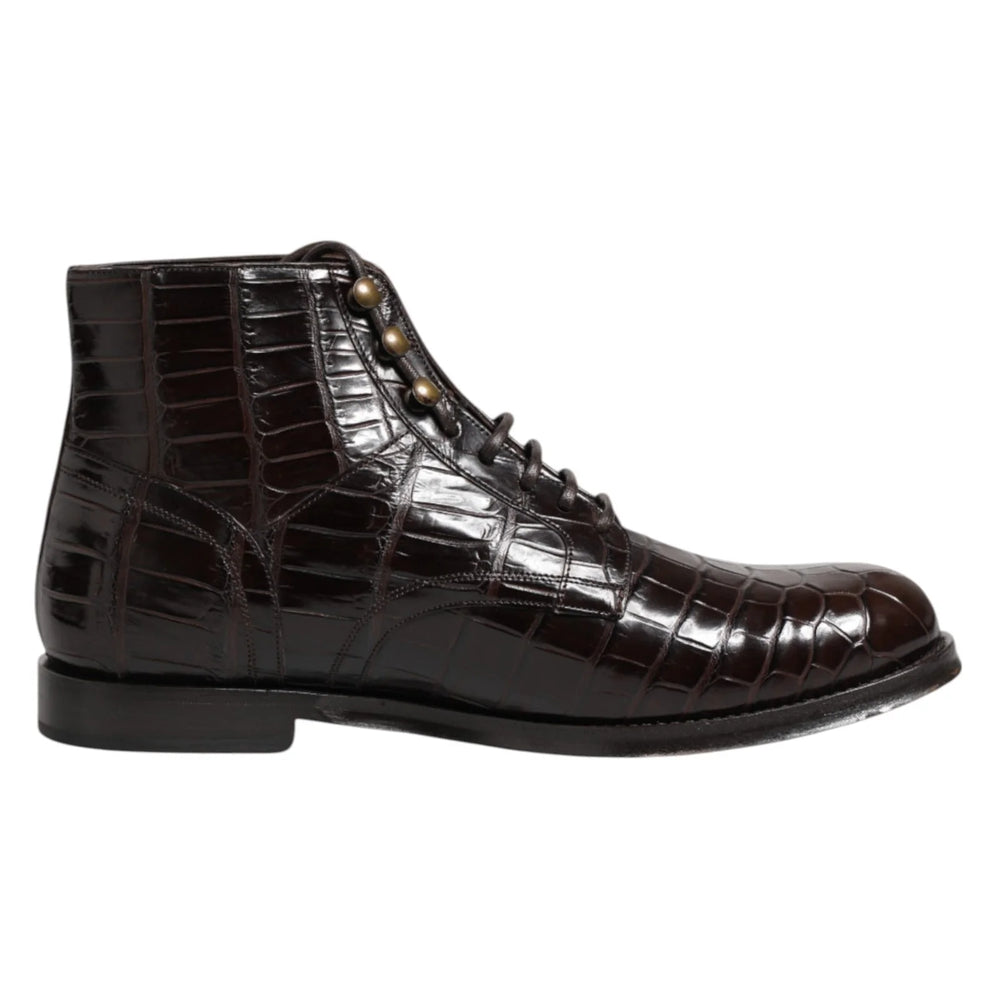 Dolce & Gabbana Dark Brown Leather Lace Up Short Boots Shoes - EU42/US9