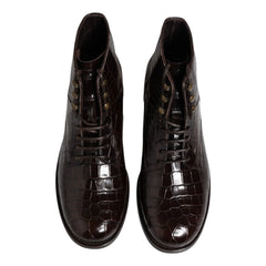 Dolce & Gabbana Dark Brown Leather Lace Up Short Boots Shoes - EU42/US9